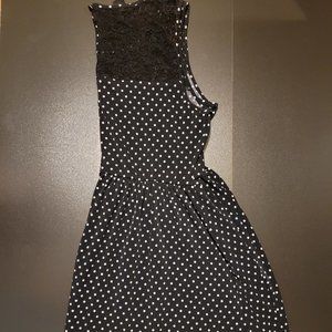 Forever 21 Black and White Polkadot Dress with Floral Lace Size M